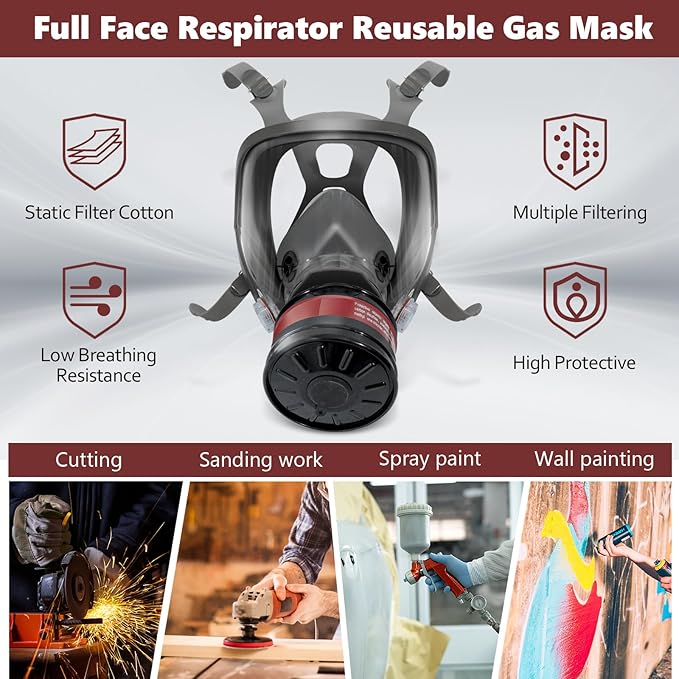 Full face Respirator Mask - Gas Masks Survival Nuclear and Chemical with Activated Carbon Filter for Chemical Dust