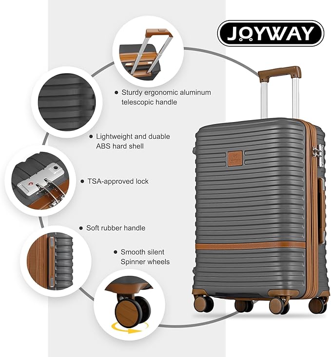 Joyway Luggage Set 3 Piece Suitcase Sets with Spinner Wheel,Hardside Expandable Travel Laggage with TSA Lock (13/20/24/28 Grey brown