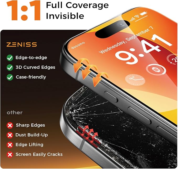 NeverBreak 9H+ Hardness for iPhone 15 Plus Screen Protector 12FT Military Grade Protection (Scratch, Shatter, Drop Resistance) 15Plus Tempered Glass Full Edge Coverage Case Friendly 6.7" 2 Pack