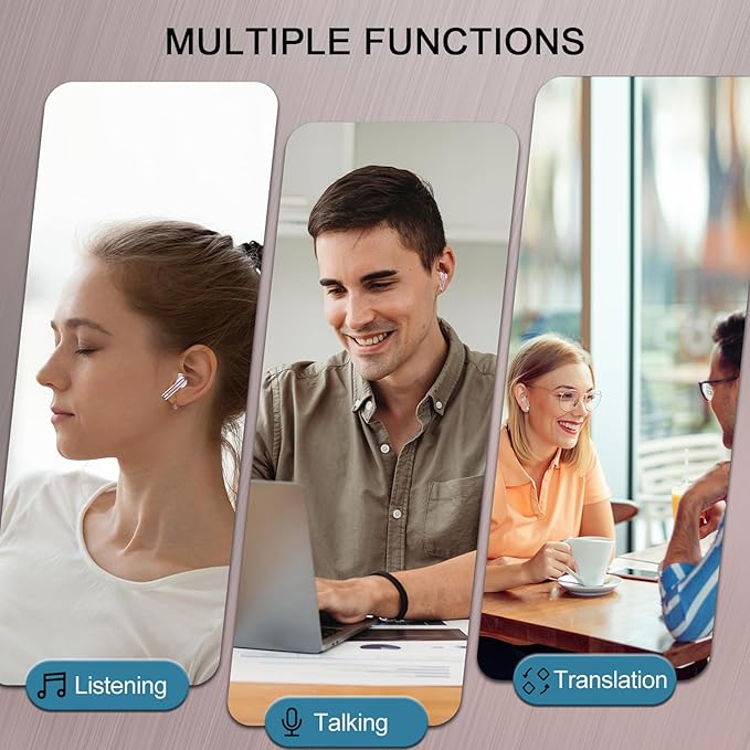 Language Translator Earbuds Real Time, AI Translation Earbuds Real Time with 164 Languages & 5 Modes, 3-in-1 Bluetooth 5.4 Translator Device, 42H Translatior Headphones Business, Learning, Rose Gold