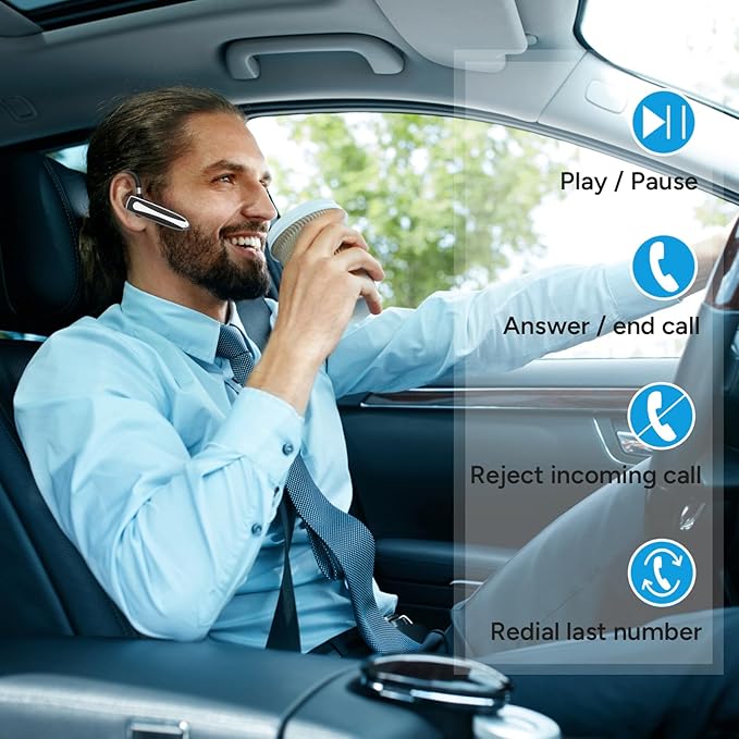 Bluetooth Headset, Wireless Bluetooth Earpiece with 500mAh Charging Case 120 Hours Talking Time Built-in Microphone for iOS Android Cell Phone, V5.3 Hand-Free Headphones for Trucker, Office