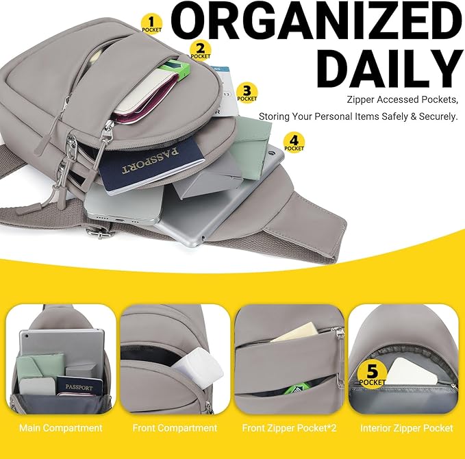 Crossbody Bags for Women, Sling Bag for Men, Small Hiking Backpack Anti Theft Lightweight for Outdoors Travel (M, Khaki)