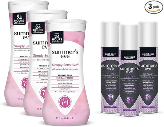 Summer's Eve Cleansing Wash | 15 Ounce | (Pack of 3) and Summer's Eve Freshening Spray | Ultra | 2 oz Size | Pack of 3 | pH Balanced, Dermatologist & Gynecologist Tested