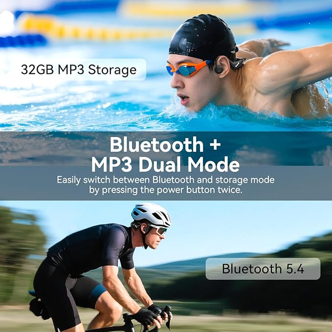 Swimming Headphones,Bone Conduction Headphones Bluetooth 5.4,IP68 Waterproof,32G Memory Sports Headphone,Underwater Headphone with MP3-Player for Swim,Open Earphones for Swimming Running