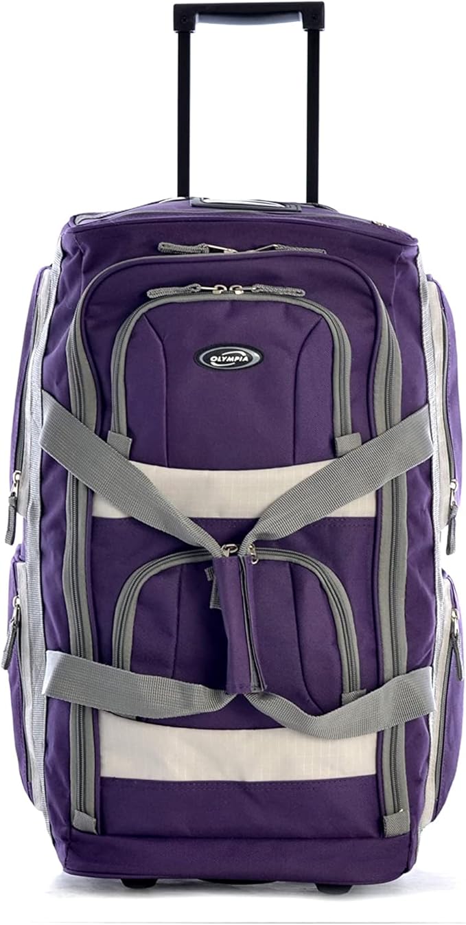 Olympia U.S.A. 22 inch Carry On 8 Pockets Wheeled Rolling Duffel Bag Water Resistant Luggage Lightweight Travel Suitcase with Retractable Handle