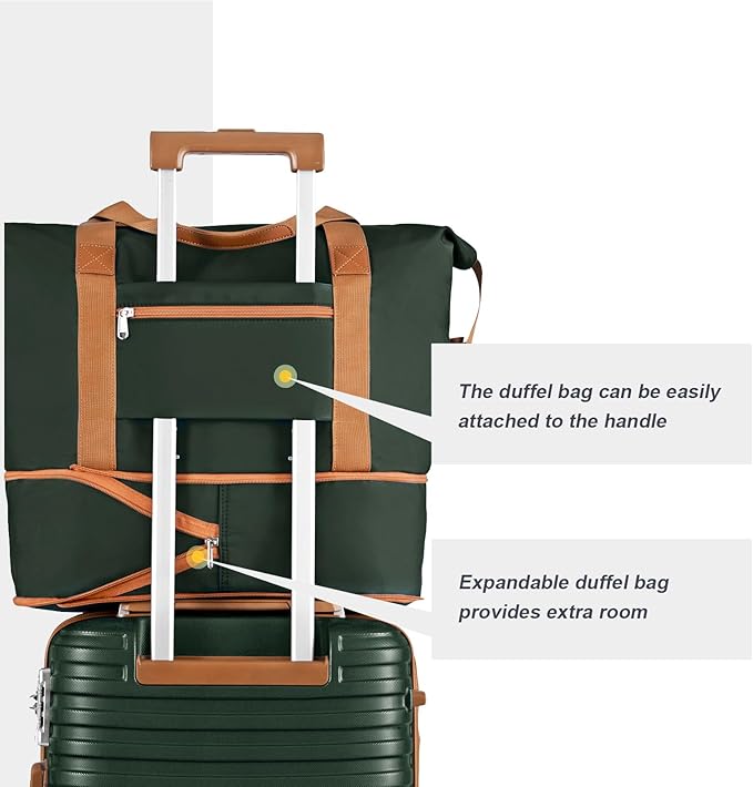 Joyway Luggage Set 3 Piece Suitcase Sets with Spinner Wheel,Lightweight Hardside Expandable Travel Laggage with TSA Lock (20/24/28 Green brown NEW, TR008