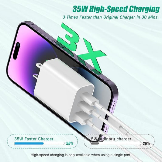 [3Pack] iPhone 16 15 Fast Charger Block 35W 3-Port Fast USB C Charger Block Multiport Double Port PD+QC Wall Plug Compatible with iPhone 16/16 Pro/16 Pro Max/16 Plus/iPhone 15/15 Pro/15 Pro Max/14/13