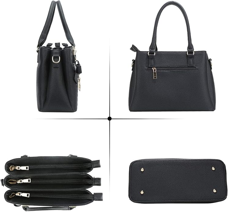 KKXIU Women Satchel Bags Handle Shoulder Handbags and Purses Pockets Zipper Leather Crossbody Bags