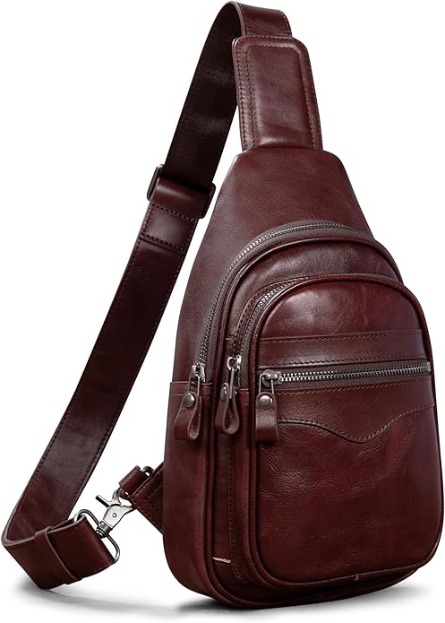 Genuine Leather Sling Bag for Men and Women Crossbody Shoulder Bag Sling Backpack Chest Purse Carry on Casual Daypack
