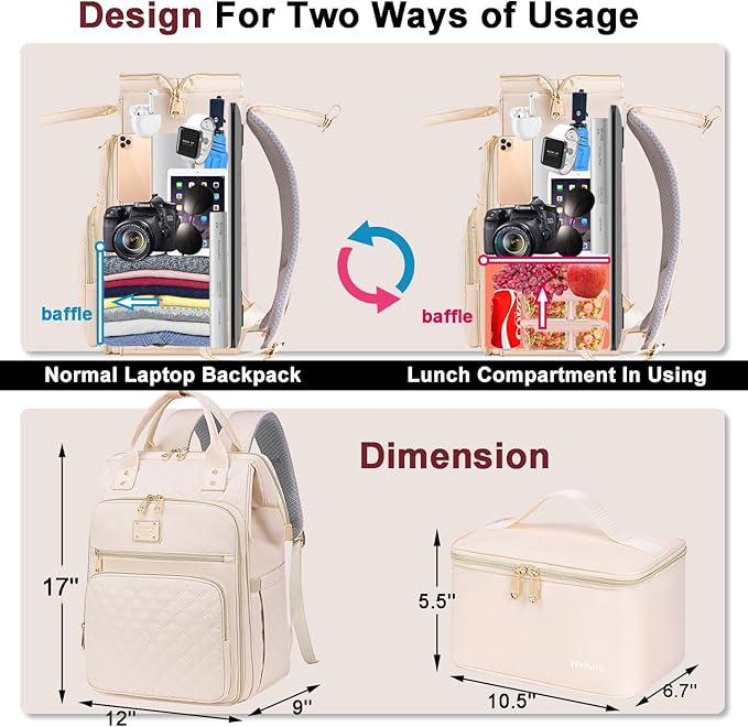 Weitars Lunch Backpack For Women,15.6 Inch Laptop Backpacks For Womens Back pack, Travel Backpacks,Work Back packs For Women (Beige)