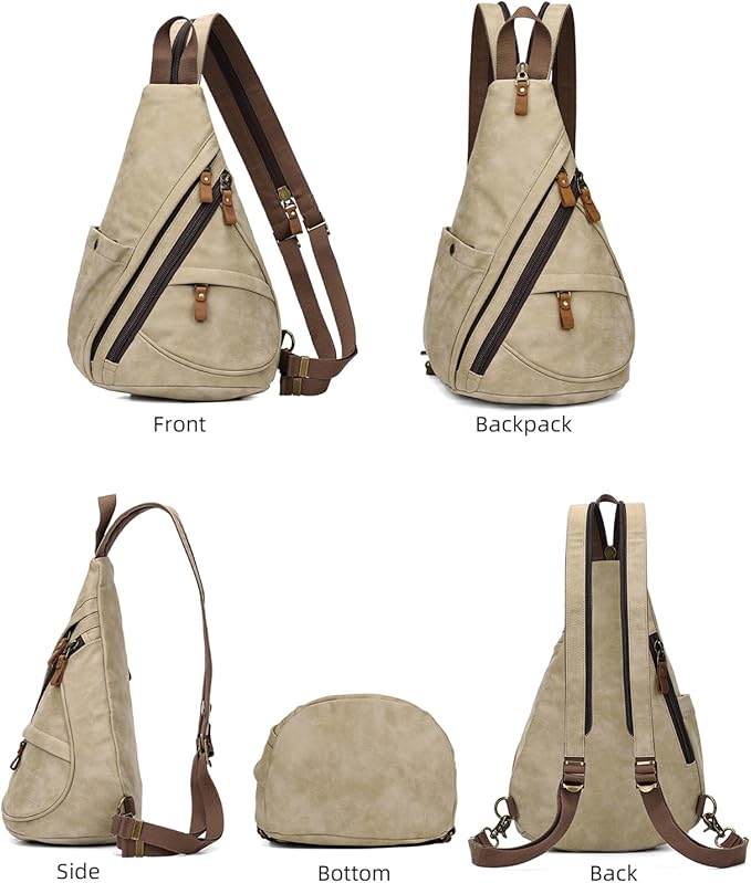 KL928 PU Leather Sling Bag - Small Crossbody Backpack Shoulder Casual Daypack Rucksack for Men Women