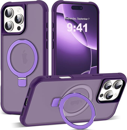 Compatible with iPhone 16 Pro Max Case with Invisible Magnetic O-Ring Stand Military-Grade Translucent Case for iPhone 16 ProMax 6.9" [Compatible with Mag-Safe][Great Grip Feeling], Purple