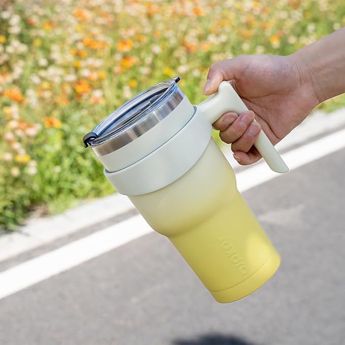 BJPKPK Tumbler With Handle And Straw 20 oz Stainless Steel Insulated Tumbler Cups With Lid For Water Or Ice Coffee,Coral