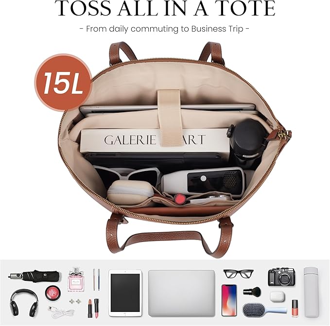 befen Genuine Leather Tote Bag for Women Large Work Tote Purse with Zipper Leather Shoulder Handbags with Adjustable Strap