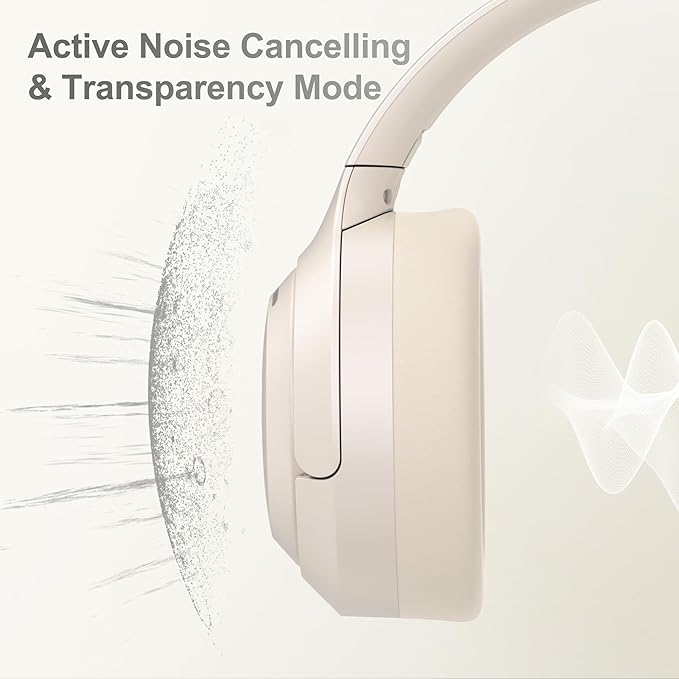 LORELEI QC60 Hybrid Active Noise Cancenlling Headphones,Wireless over ear Bluetooth Headsets with mic, 60H Playtime Foldable Lightweight, Deep Bass, Memory Earmuffs,for Travel Home Office(Beige White)