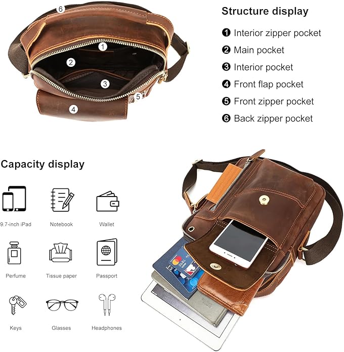 NIUCUNZH Genuine leather man purse mens crossbody sling bag small messenger shoulder Satchel