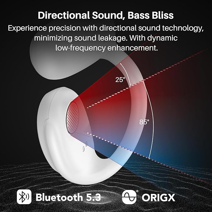 TOZO OpenEgo True Wireless Open Ear Headphone, 5.3 Bluetooth Sport Earbuds with Earhooks for 80H Playback with Digital Display, 32 EQ Modes Dual Mic Clear Call Sweat-Proof for Running Workout White