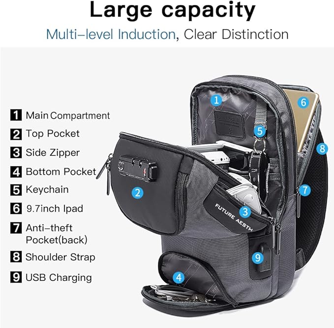 BANGE Sling Bag Anti Theft, Waterproof Men's Chest Bag Shoulder bags Crossbody Sling Backpack for Men