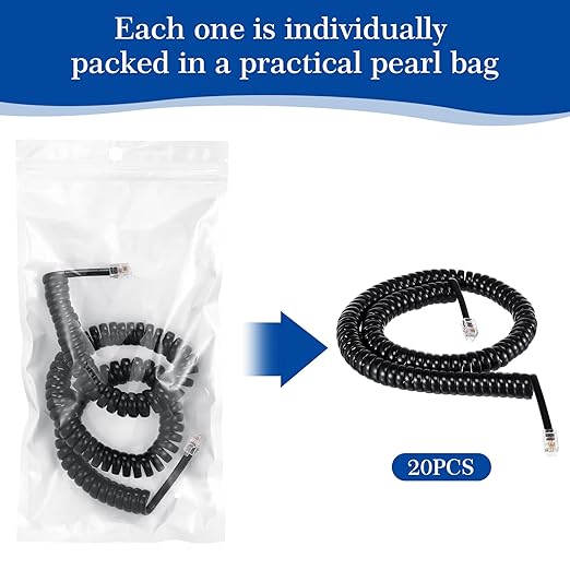 Kanayu 20 Pack Black Phone Handset Cord 12ft Telephone Cord for Landline Coiled Phone Wire Bulk for Use with All Landline Telephone Line Replacement Cable Accessory