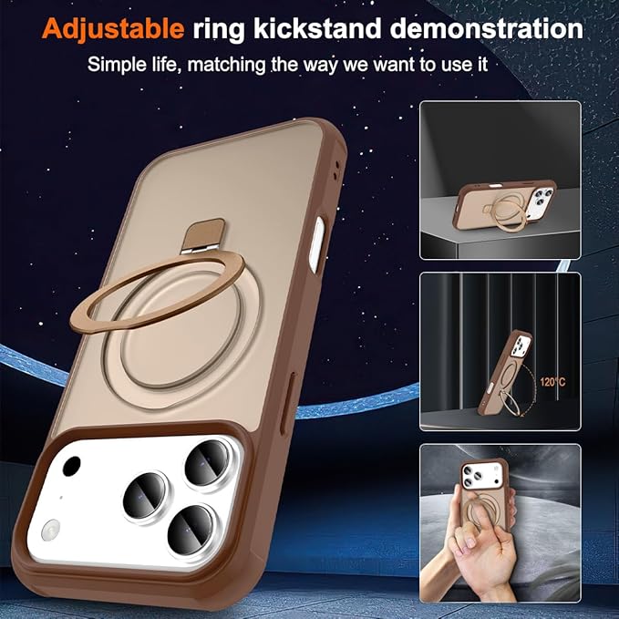 Magnetic Compatible with iPhone 17 Pro Max Case with Stand [Military Grade Drop Tested][Compatible with Magnet] Ring Translucent Slim Hard Back Soft Edge, Desert Gold