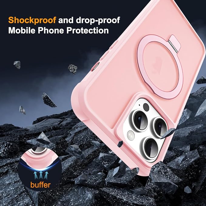 Compatible with iPhone 13 Pro Case with Invisible Magnetic O-Ring Stand Military-Grade Translucent Case for iPhone 13 Pro 6.1" [Compatible with Mag-Safe][Great Grip Feeling], Pink