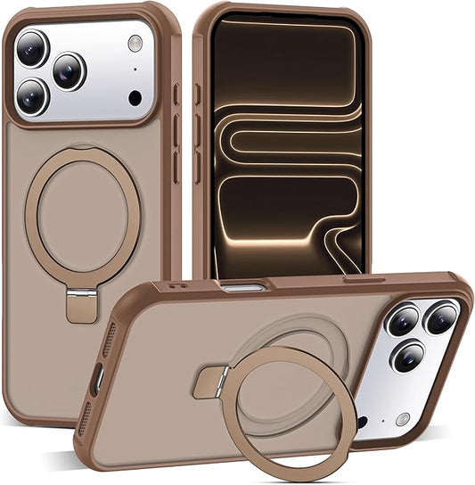 Compatible with iPhone 17 Pro Max Case with Invisible Magnetic O-Ring Stand Military-Grade Translucent Case for iPhone 17 ProMax 6.9" [Compatible with Mag-Safe][Great Grip Feeling],Desert Brown