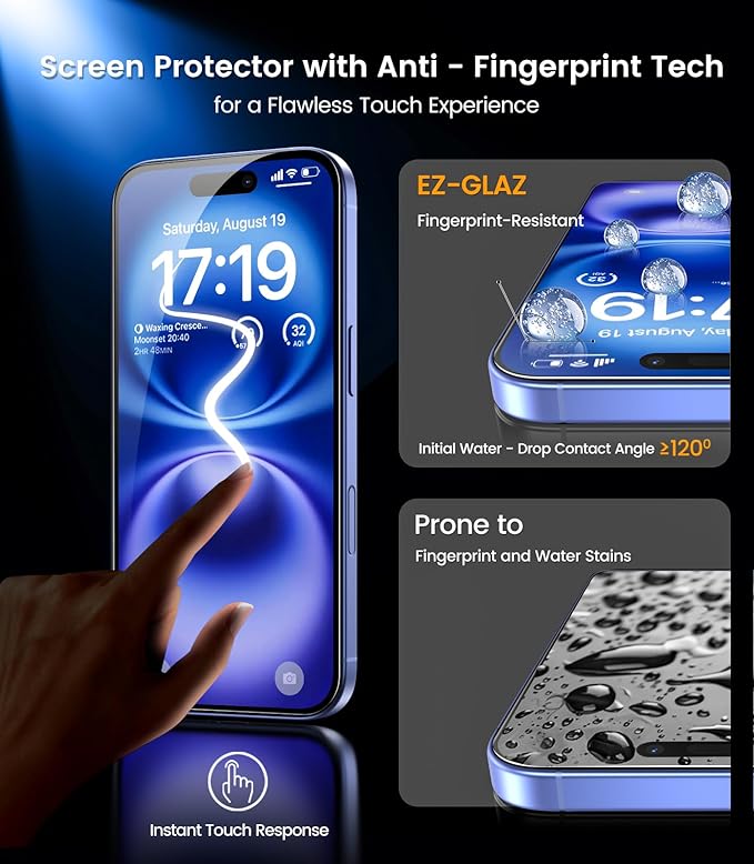 EZ-GLAZ- 4 Pack for iPhone 16 Plus Privacy Screen Protector [6.7"] With 2 Pack Camera Lens Protector, 9H+ Hardness 12FT Military Grade Shatterproof Durable Tempered Glass Film with Flawless Fit Kit