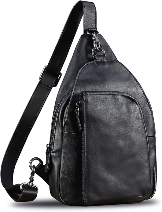 Genuine Leather Sling Bag for Men and Women Vintage Real Leather Sling Backpack Shoulder Crossbody Bag Chest Bag