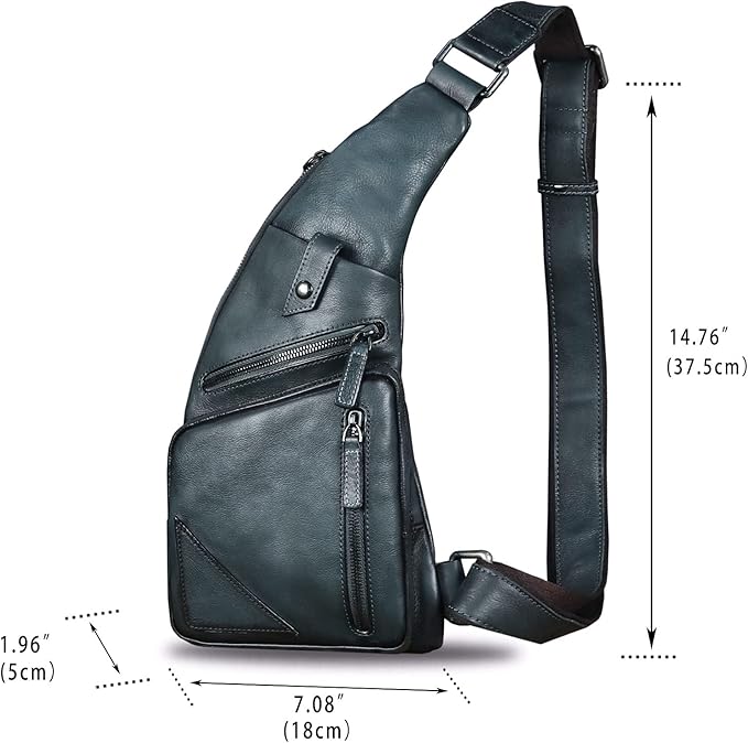 Genuine Leather Sling Bag for Men Vintage Handmade Crossbody Daypack Hiking Backpack Retro Crossbody Shoulder Bags (Grey)
