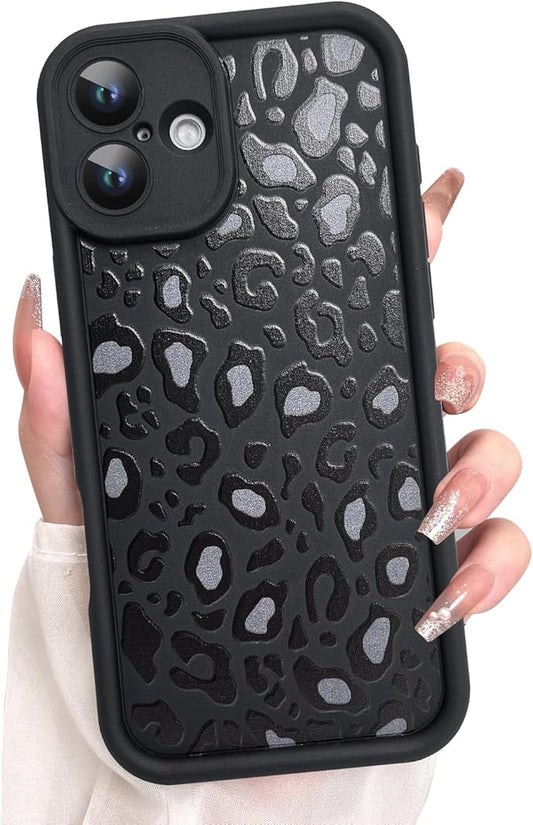 KANGHAR Case for iPhone 16 Plus Leopard Printed Pattern Cute Cheetah Phone Case Soft TPU Shockproof Protective Cover for iPhone 16 Plus 6.7 Inch Black