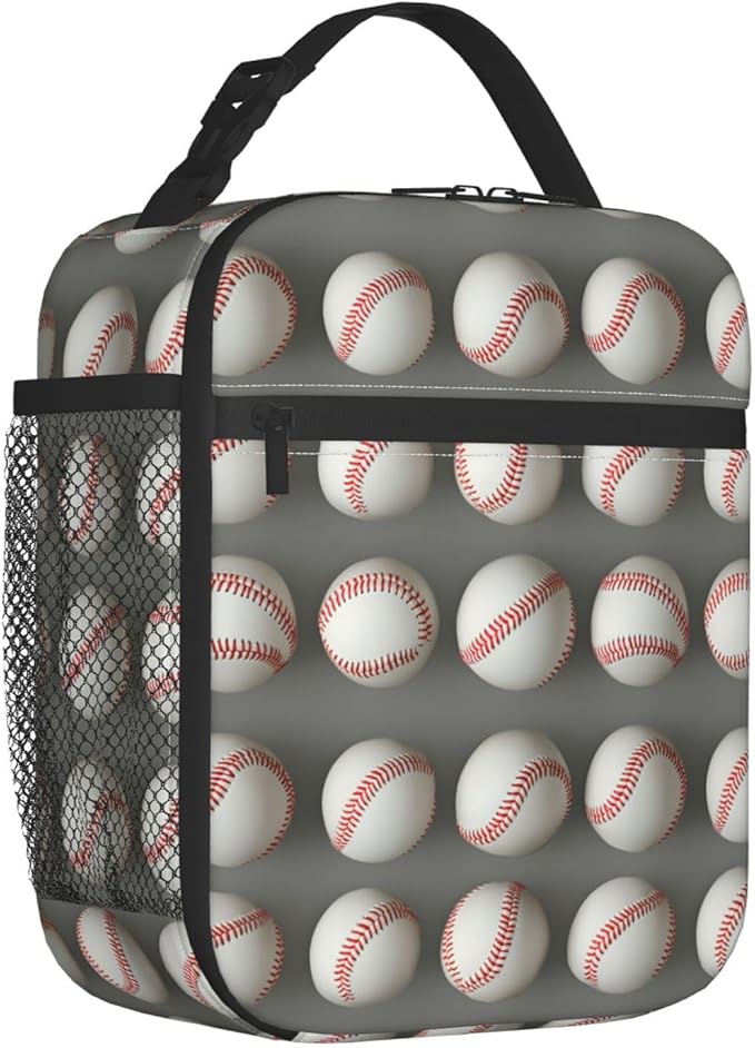 Baseball Print Lunch Box for Players,Adults,Men,Sport Ball Design Insulated Lunchbox,Leakproof Tote Bag,Reusable Cooler Bags for Work,Picnic,Office,Travel,Practical Lunchbag Gifts