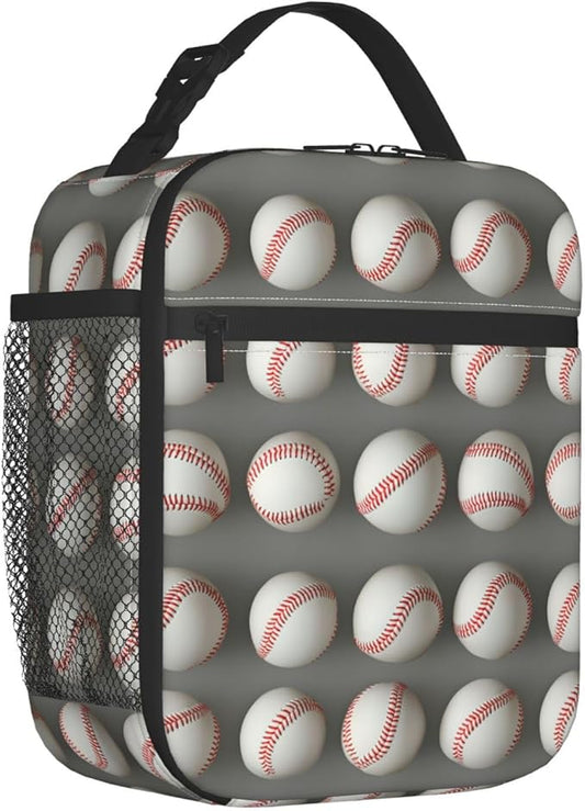 Baseball Print Lunch Box for Players,Adults,Men,Sport Ball Design Insulated Lunchbox,Leakproof Tote Bag,Reusable Cooler Bags for Work,Picnic,Office,Travel,Practical Lunchbag Gifts
