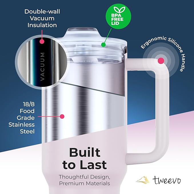 40 oz Tumbler With Handle and Straw Made of Stainless Steel - Double Wall Vacuum Insulated Tumbler With Lid - Sweat Proof Easy Grip, BPA-Free, Dishwasher Safe Tumbler (Orchid)