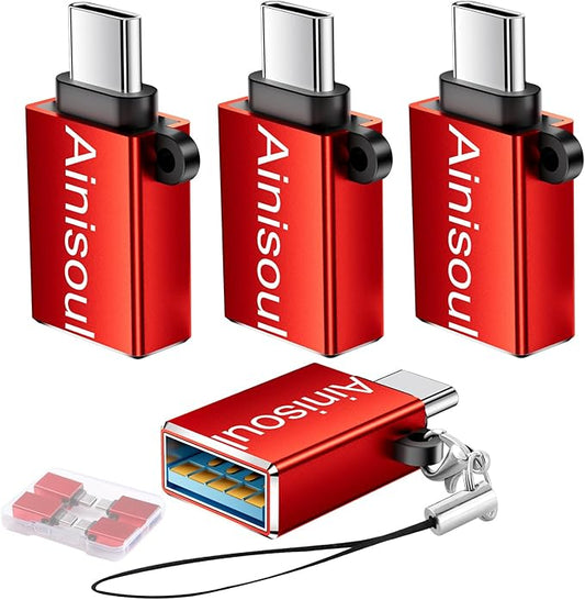 USB C Adapter 4 Pack,USB C to USB Adapter,USB Type C Adapter,USB C Male to USB Female,USBC Charger USB Cable Converter for MacBook Pro 2020,iPad Pro 2020,iPhone 15 and More,Red