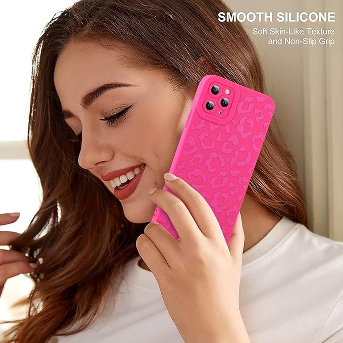 ZIYE for iPhone 11 Pro Max Case Hot Pink Leopard Pattern Phone Case with Camera Protection,Soft TPU Silicone Rubber Protective Cover Cheetah Design Cases Compatible with iPhone 11 Pro Max 6.7 Inch