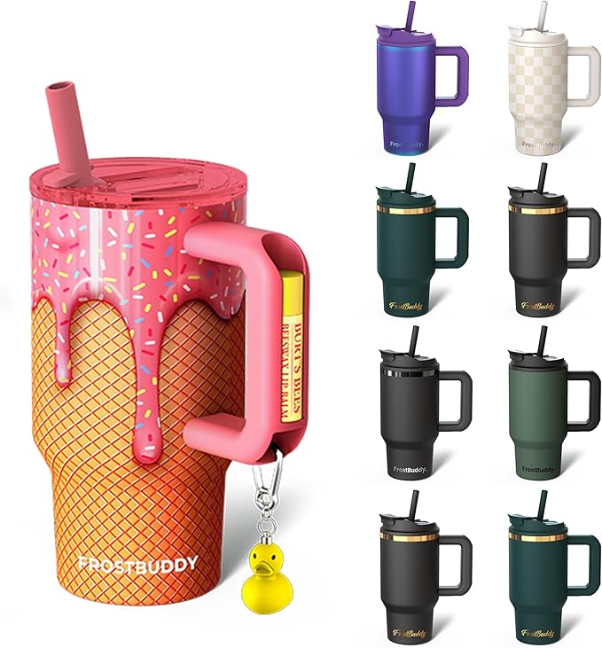 Frost Buddy Thicc Buddy - 16 oz Stainless Steel Vacuum Insulated Tumbler with Lid and Straw for Water - Travel Mug Cupholder Friendly - Gifts for Women Men Him Her (Ice Cream)