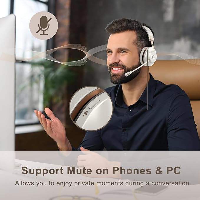 Wireless Headset, Bluetooth Headset with Microphone, AI Noise Canceling Mic & USB Dongle, 45 Hrs Working Time V5.3 Wireless Headphones with Mic Mute for PC/Laptop/Office/Call Center/Zoom/Home