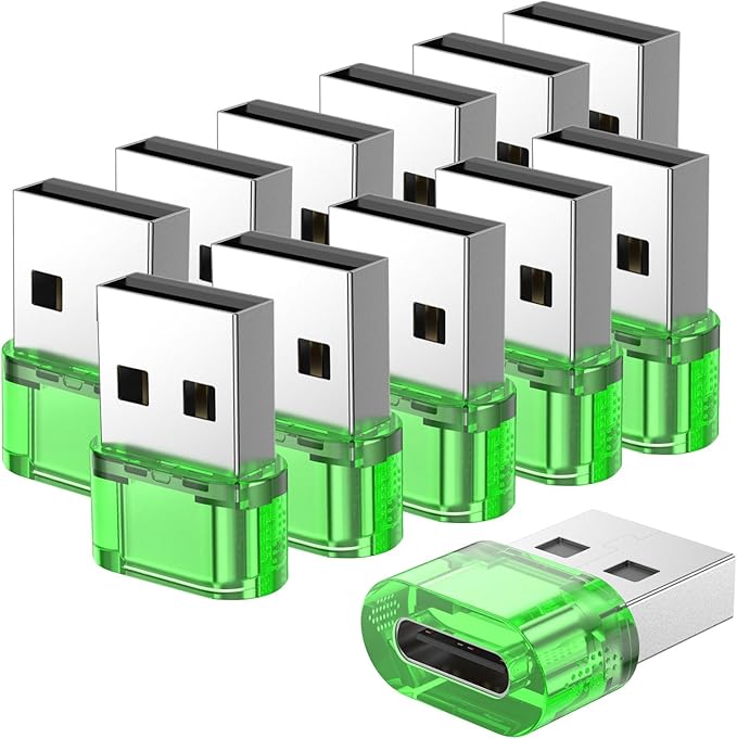 Green USB-C Adapter 12 Pack, Super Fast Charging & OTG Function, Compatible with iPhone 15 Plus/AirPods Pro/Galaxy S20/Google Pixel 7 6 5 4