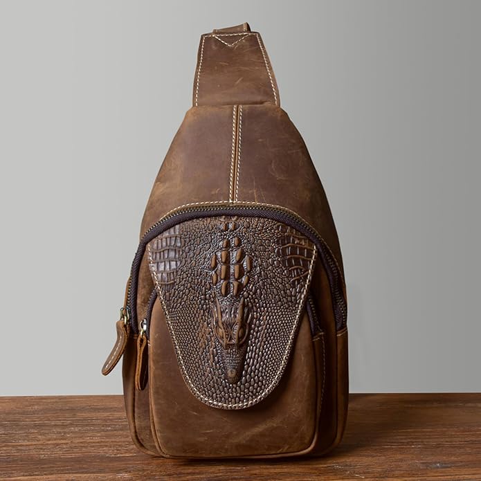 Genuine Leather Sling Bag for Men Women Backpack Chest Shoulder Satchel Crossbody Bags Casual Outdoor Daypack