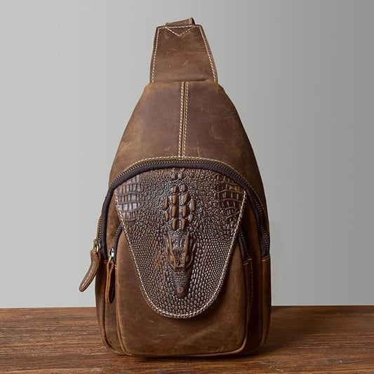 Genuine Leather Sling Bag for Men Women Backpack Chest Shoulder Satchel Crossbody Bags Casual Outdoor Daypack