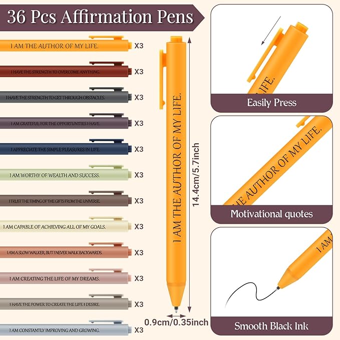 Kosiz 72 Pcs/36 Set Positive Affirmation Gifts Gratitude Spiral Notebooks with Pens Motivational Encouragement Notepads Daily Affirmations Journal for Women (Simple)