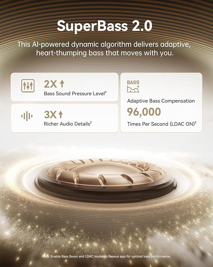 Baseus Bowie MC1 Pro Open Ear Clip-On Headphones, Hi-Res LDAC & HiFi4 Acoustic Sound, 5g Ultra-Lightweight Comfort, SuperBass 2.0, DNN 4-Mic AI Clear Calls, IP67 Waterproof, Bluetooth 6.0