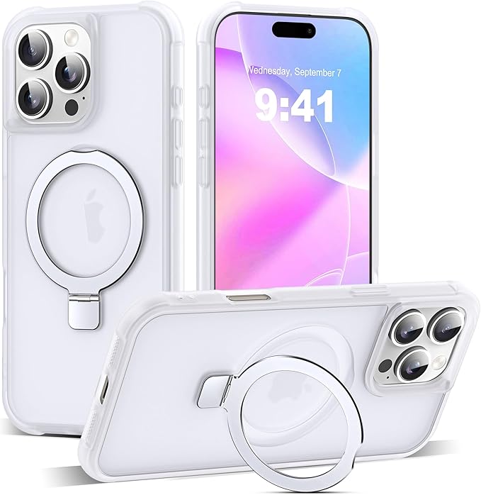 Compatible with iPhone 16 Pro Max Case with Invisible Magnetic O-Ring Stand Military-Grade Phone Case for iPhone 16 ProMax 6.9" [Compatible with Mag-Safe][Great Grip Feeling],Translucent