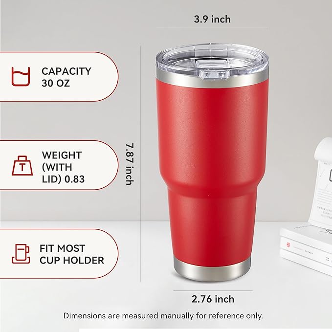 30 oz Tumbler with Lid Stainless Steel Tumblers Bulk Vacuum Insulated Cup Reusable Powder Coated Travel Mug Double Wall Leak Proof Cups Keep Cold Drinks for 12 Hours Wine Red, Set of 12
