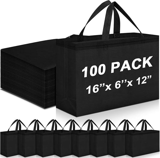 Windyun Reusable Grocery Bags Large Non Woven Shopping Bags with Handles Foldable Portable Tote Bulk, 16x6x12 Inch