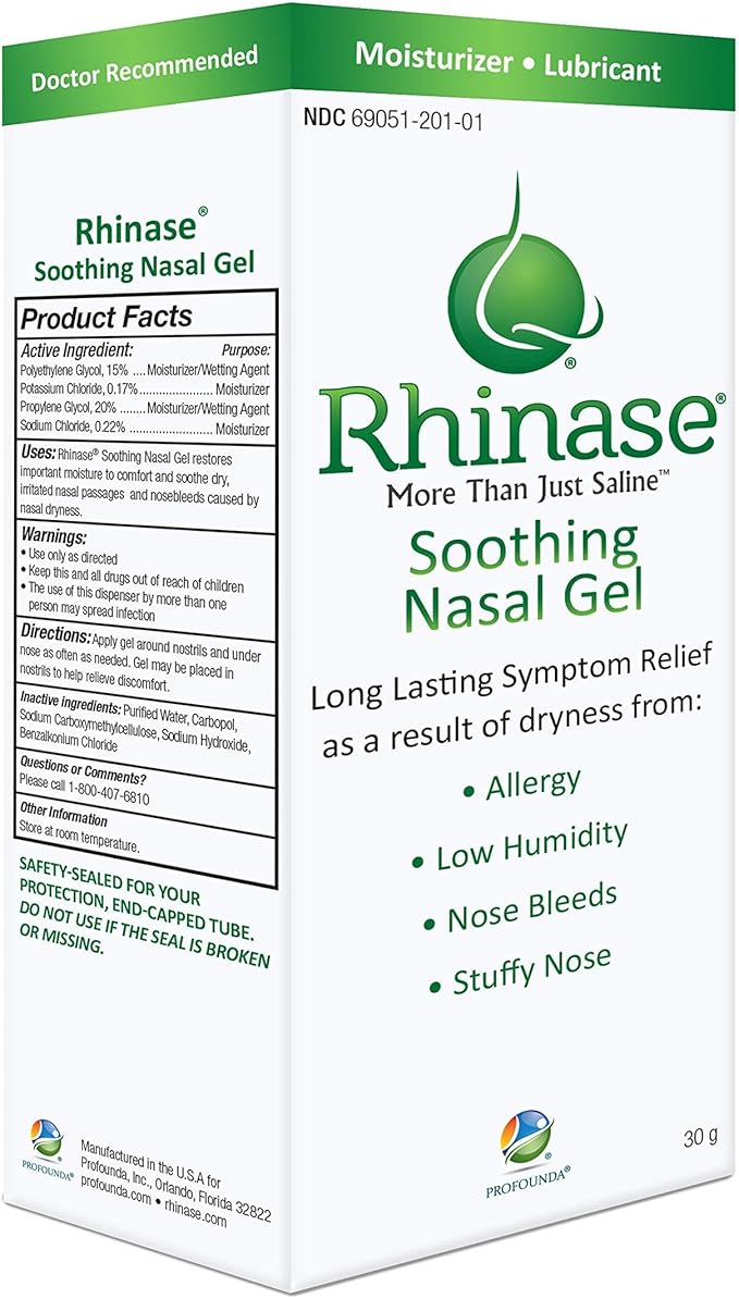Rhinase Allergy Relief Lubricating Nasal Gel – Steroid Free, Dual Wetting Agent & Salt Formulation (1 oz.) for Nasal Dryness Nosebleeds Saline Gel for Nose…