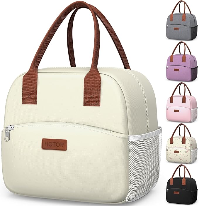 HOTOR Lunch Bag for Women & Men - Wear-Resistant & Leak-Proof Insulated Lunch Box with Large Capacity, Multi-Functional Cooler Bag for Office, Picnic, Beige, 10L, 10.60" x 5.90" x 9.50"