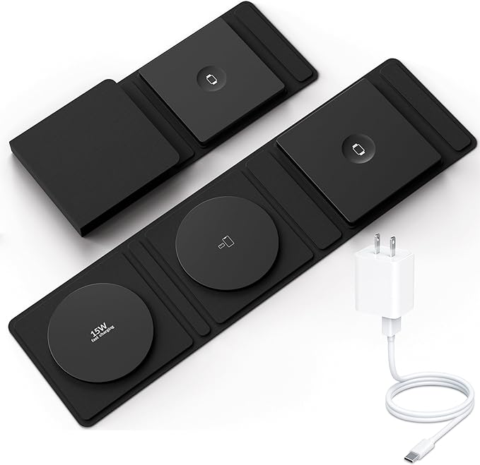 3-in-1 Magnetic Wireless Charging Station for Multiple Apple Devices – Foldable Travel Charger for iPhone 16/15/14/13/Pro/Max, Apple Watch, AirPods 4/3/2/Pro – 20W Dual Power Adapter Included