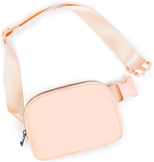 ODODOS Unisex Mini Belt Bag with Adjustable Strap Small Fanny Pack for Workout Running Traveling Hiking, Pale Coral