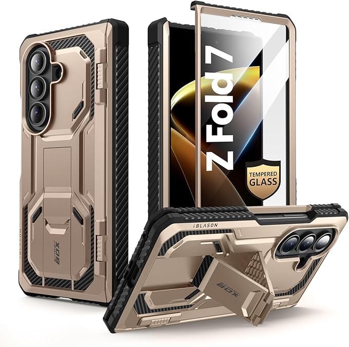 i-Blason Armorbox for Samsung Galaxy Z Fold 7 Case with Stand [Tempered Glass Screen Protector] [Hinge Protection] Full-Body Heavy Duty Rugged Shockproof Protective Case for Z Fold 7 (Desert)
